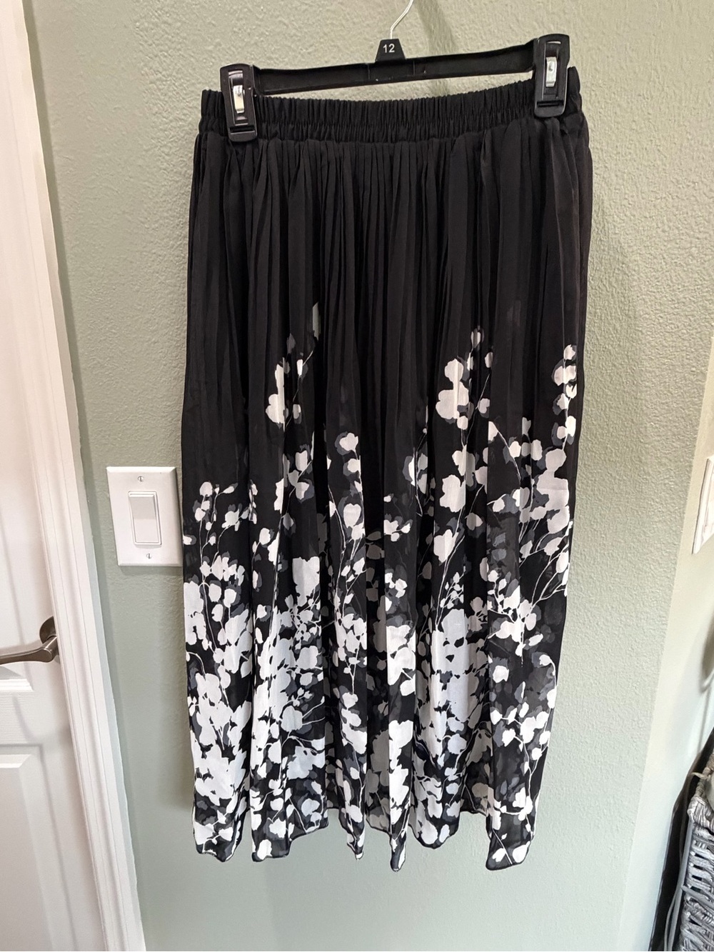 NWOT Black Floral Skirt with White Print